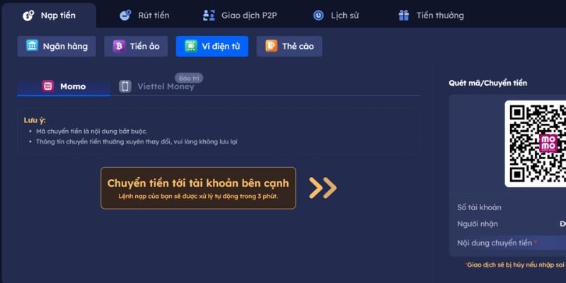 Nạp tiền vào 12BET nhanh chóng qua ví điện tử