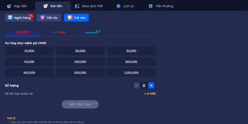 Rút tiền tiện lợi từ 12BET qua thẻ cào